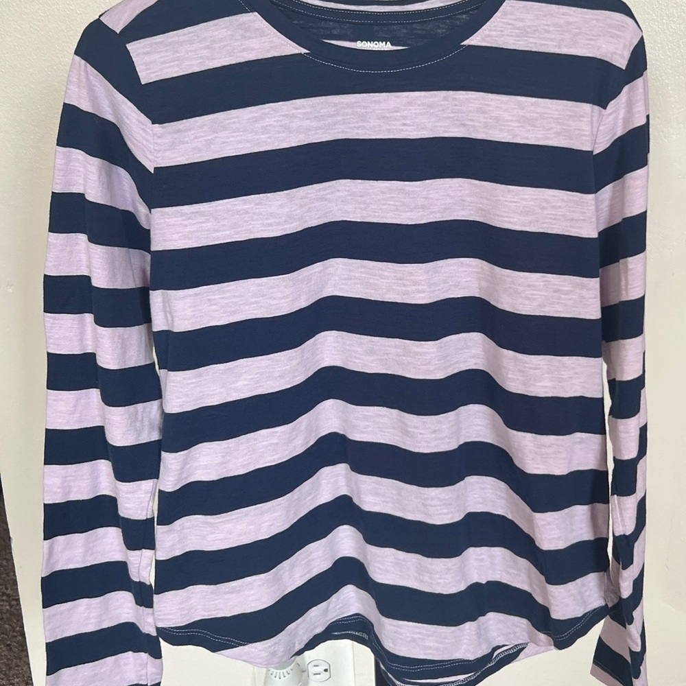 Navy and Pink Striped Long Sleeve Shirt